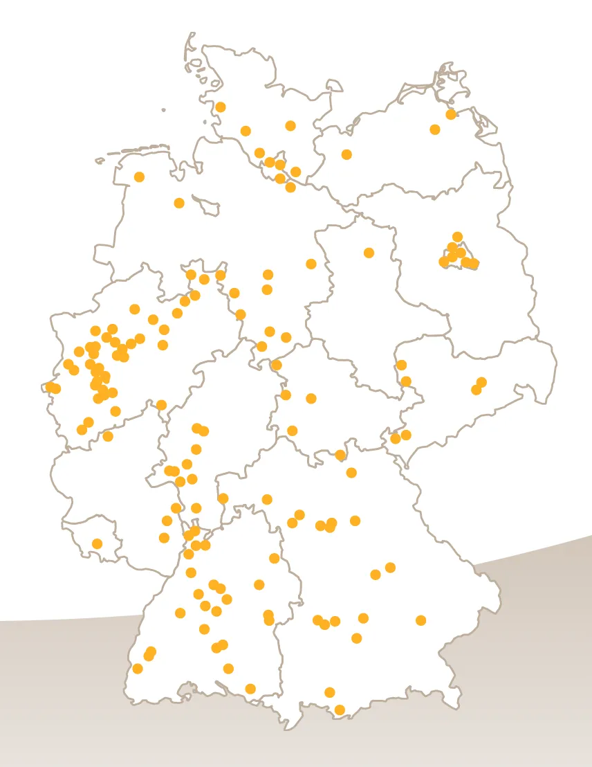 Karte mit babyfreundlichen Kliniken in Deutschland